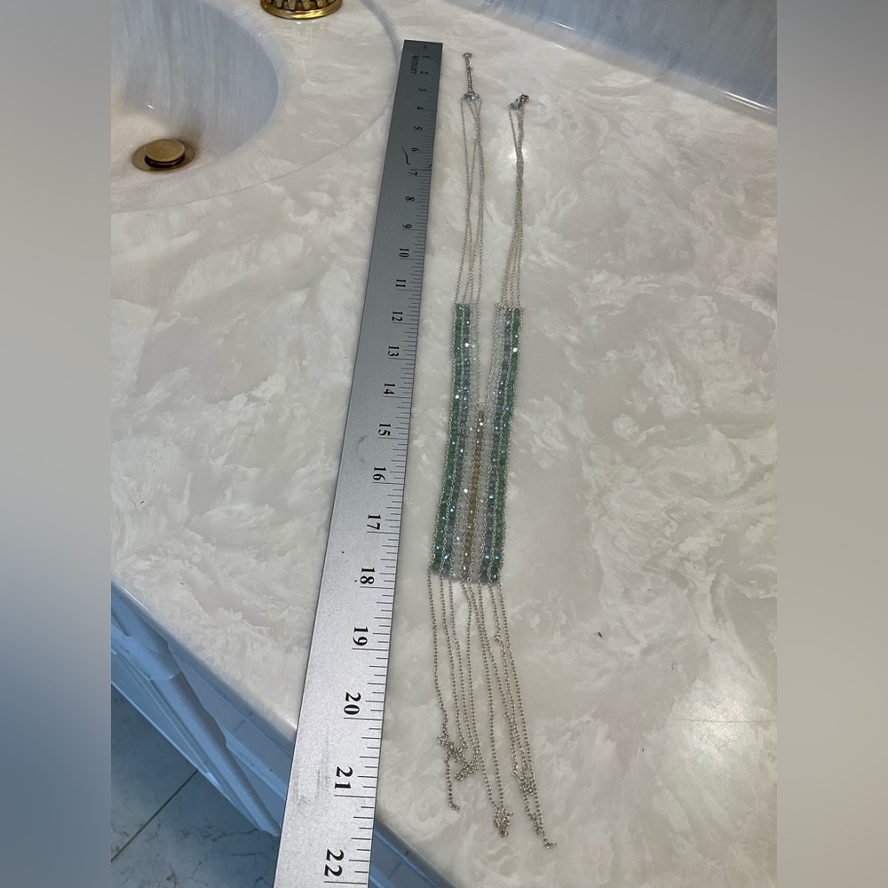 Long Nakamol Green Bead and Silver Chain Fringe Necklace, Excellent Condition - Picture 8 of 10